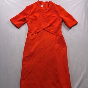 Edith Flagg Dress Vintage Textured Knit‎ Crossover Mock Neck Orange Womens S M